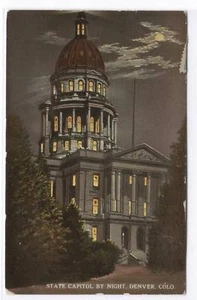 Postal del Capitolio del Estado de noche Denver Colorado 1915 - Imagen 1 de 1