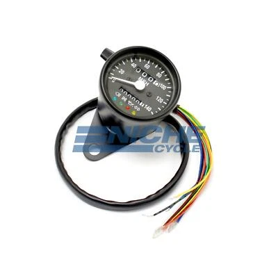 Black Mini Motorcycle Speedo Dummy Lights Speedometer Gauge 2240=60MPH - Image 1 of 3