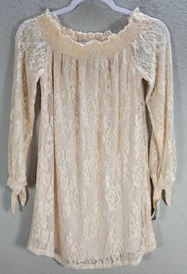 Blusa túnica Jodi Kristopher encaje melocotón manga corbata cuello barco elegante relajada S nueva con etiquetas Foto 1 de 4