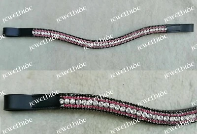 Stunning 5 Row Crystal Curved Leather Browband For Horse Bridle Tack In 4 Sizes - Imagem 1 de 2