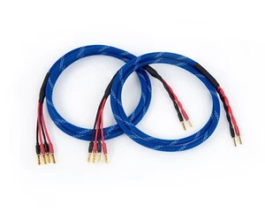 Canare 4S11 Bi-Wire Speaker Cable Pair, Blue Flex Braided 2 to 4 BFA Banana. - Picture 1 of 3