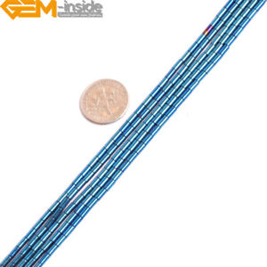 Metallic Coated Reflections Tube Blue Hematite Beads For Jewelry Making 2 X 4mm