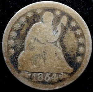 KAPPYSCOINS Gh034 1854 ARROWS GOOD SEATED LIBERTY QUARTER - Picture 1 of 2