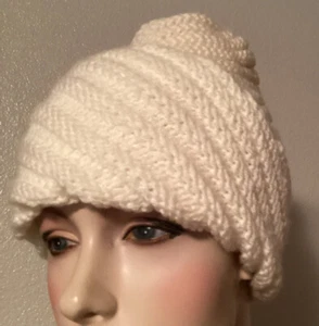Cream Acrylic Handmade Knitted Woman Hat - Picture 1 of 3