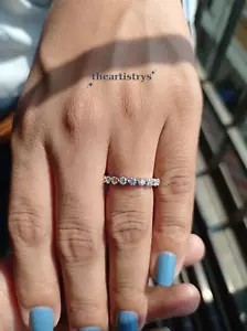 Round Cut 0.90 Carat Moissanite Half Eternity Wedding Band Solid 14K White Gold - Picture 1 of 13