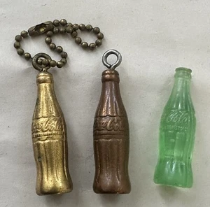 3 Vintage Coca Cola Bottle Keychains Mini Gold & Metal Bottles Advertising Coke - Picture 1 of 4