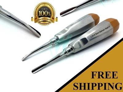 HIGH TECH INSTRUMENTS GERMAN 5MM STRAIGHT & CURVED DENTAL SURGERY EXTRACTING LUXATING ELEVATORS-GOLD