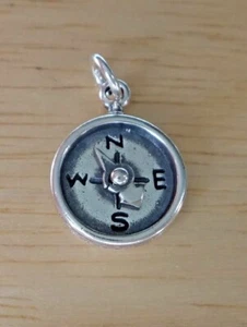 3D Sterling silver 12mm Movable Scouts Camping Compass Charm - Picture 1 of 3