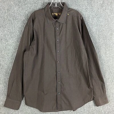 Pronto Uomo Dress Shirt Men's 2XLT Long Sleeve Brown Striped Cotton Blend - Image 1 of 4