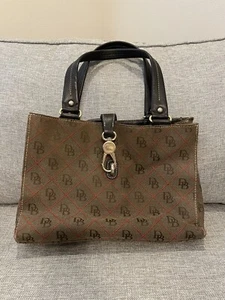 Dooney & Bourke Canvas Signature Print Brown/Red Handbag Shoulder Purse Tote - Picture 1 of 15