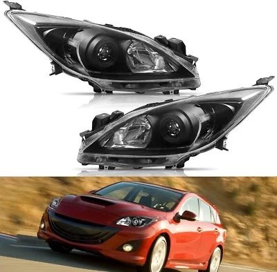 Conjunto de faróis pretos par esquerdo e direito farol para 2010-2013 Mazda 3 halogênio - Imagem 1 de 4