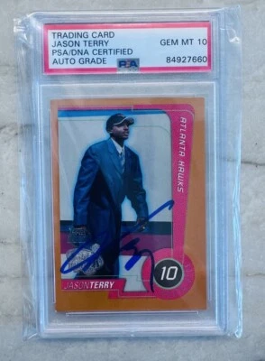 Jason Terry Rookie Auto 1999-2000 Topps PSA/DNA 10 GEM MT Atlanta Hawks Signed - Image 1 of 2