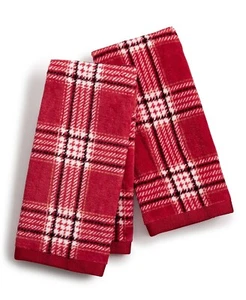 Martha Stewart Collection Christmas Cotton Plaid 2-Pc. Fingertip Towel Set - Red - Picture 1 of 1