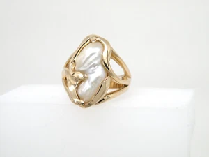 Anillo Oro Amarillo 14k, Genuino Perla Barroca Agua Dulce, Nuevo Talla 7.25 - Imagen 1 de 16