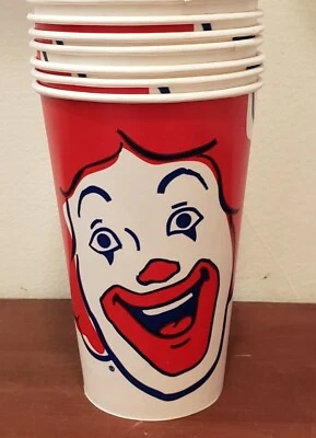 Lote vintage de 20 copos de papel encerado genuínos Ronald McDonald 2001 não usados estoque - Imagem 1 de 4
