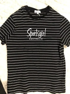 Navy & White Striped Sports Ladies Sportgirl T-shirt Sz XS - Picture 1 of 4