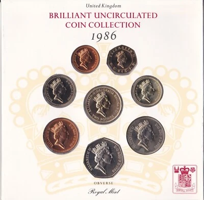 1986 United Kingdom Brilliant Uncirculated 8 Coins Set Queen Elizabeth II - Image 1 of 4