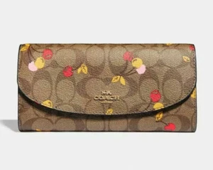 Coach Cherry Signature Slim Envelope Wallet Khaki Multi F31562 NWT $250 - Picture 1 of 6
