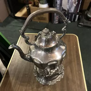 Vintage Antique Silver Plated Coffee Tea Pot and Warming Stand Tip Pot - Picture 1 of 13