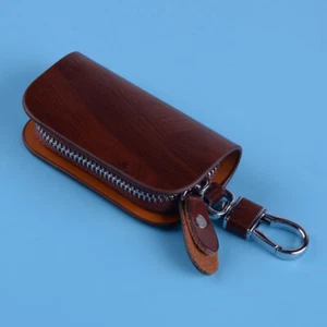 Cubierta de cuero PU marrón grano de madera para automóvil llave remota estuche bolso cadena alta calidad - Imagen 1 de 5