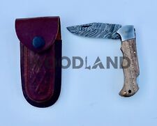 Custom handmade forged damascus hunting camping folding pocket knife