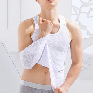 Seamless Ice Silk Men Undershirt Mesh Cool Vest Tank Top T Shirt Slim Sports - Picture 1 of 13