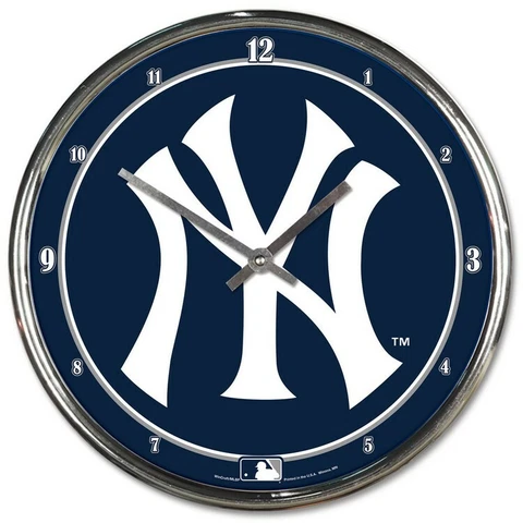 NEW YORK YANKEES CHROME 12" ROUND WALL CLOCK MLB BASEBALL MAN CAVE! Cover