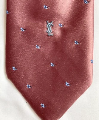 Corbata YVES SAINT LAURENT VINTAGE Toda Seda AZUL ROSA Bordado Acento 3"x55" Foto 1 de 4