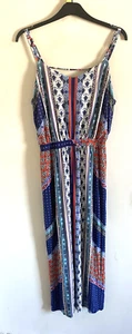 NUEVO WAREHOUSE Maxi Vestido de Verano Estampado Azteca Brillante Jersey Sin Mangas Reino Unido 14 - Imagen 1 de 10
