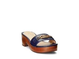 Lauren Ralph Lauren Women's Roxanne Leather Slide Sandals, French Navy Size 7.5M - Picture 1 of 4