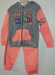 Diva 2pc Outfit Gray w/Salmon Arms Pockets Hooded Zipper Jacket 'One of a Kind' - Picture 1 of 4
