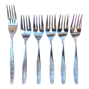 5 Salad Fork 1 Dinner Fork CUS1 Custom Craft Stainless Roses Flowers Taiwan - Bild 1 von 8