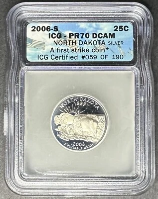 2006-S Proof North Dakota Quarter ICG PR-70 DCAM, Buy 3 Items, Get $5 Off!! - Image 1 of 2