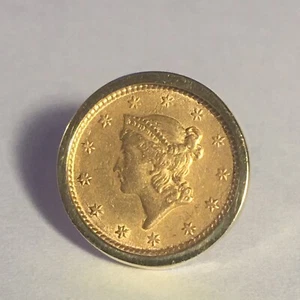 1853 GOLD US DOLLAR COIN G$1 LAPEL PIN WITH BACK AND TOGGLE - Picture 1 of 13