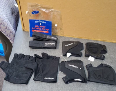 Harbinger Big Grip correas antideslizantes de levantamiento de pesas y 3 pares de guantes Lg Foto 1 de 4