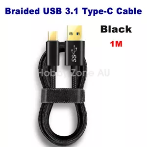 USB 3.1 Type C USB-C to Male Data Cable Fast Charging Braided 1M Samsung S23 S22 - Picture 1 of 8