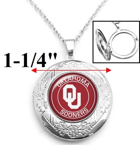Oklahoma Sooners Womens Sterling Silver Link Chain Necklace & Locket Jewelry D16 Cover