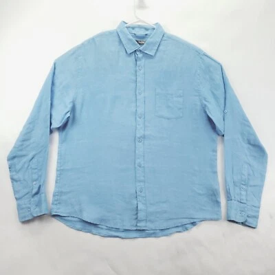 Neiman Marcus Shirt Mens XL Sky Blue 100% Linen Long Sleeve Classic Button-Up - Image 1 of 4