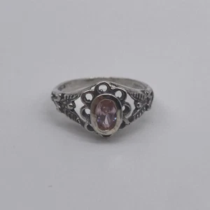 Silver Tone Pink Rhinestone Ring Size 3 - Picture 1 of 4