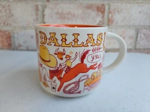 Starbucks Been There Series Mug Bigger 'n DALLAS 14oz Orange Yellow White Texas - Picture 1 of 6