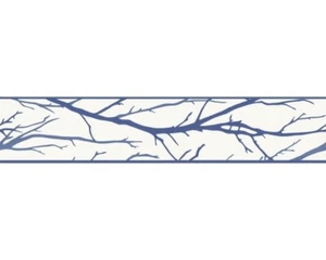 Royal Blue Branches on White Unpasted Wallpaper Border 2684-33 - Picture 1 of 1