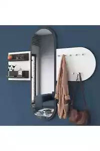 Modern Wall Mounted Mirror & Coat Rack – Stylish Entryway Organizer with Shelves - Picture 1 of 14