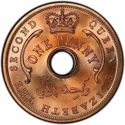 British West Africa | 1 Penny Coin | Crown | Hexagram | KM:33 | 1956 - 1958 - Image 1 of 2