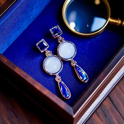 PENDIENTES de piedras preciosas serie azul retro para mujer_ Foto 1 de 3