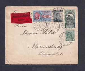 ITALIA 1924 30c EXPRESS Y OTROS NÚMEROS EN PORTADA ROMA A BRAUNSCHWEIG ALEMANIA - Imagen 1 de 2