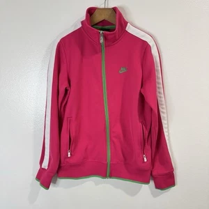 Vintage Y2K Nike Track Jacket Sweatshirt Girls XL Pink Green Zip Front Stripe - Picture 1 of 9