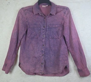 Vintage Y2K Mudd Woman Purple Acid Wash Dye Long Sleeve Denim Medium 100% Cotton - Bild 1 von 9