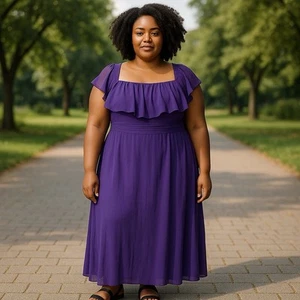 Ever Pretty Purple Formal Dress Off Shoulder Ruffle Side Slit Long Plus Size 26 - Picture 1 of 13