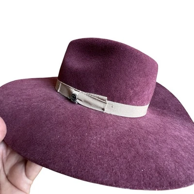Charlie 1 Horse Wool Felt Wide Brim Western Fedora Hat Plum Satin Band Women L - Image 1 of 4