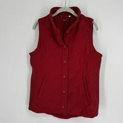 Chicos vest medium M red quilted rib trim holiday fall workwear business office - Image 1 of 4